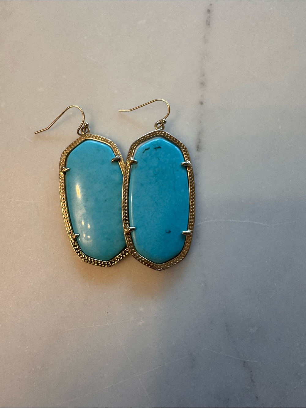 Kendra Scott Bright Turquoise Blue Stone Dangle Earrings - Gold Frame